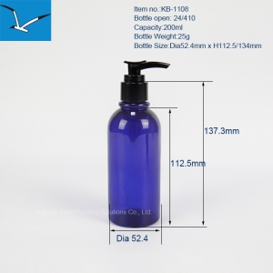 200ml blue PET plastic lotion pump bottle