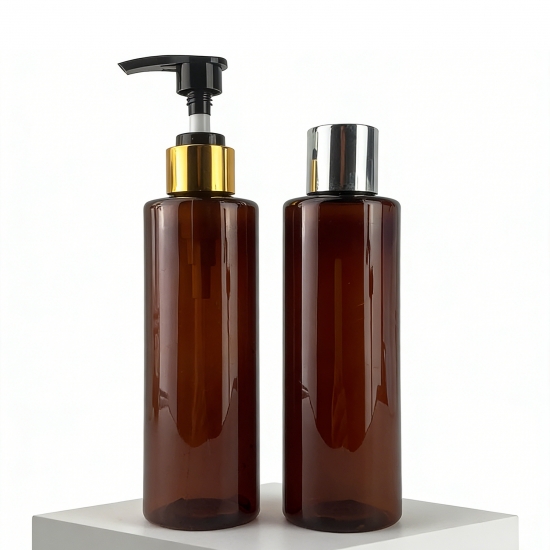 7oz 200ml PET Cylinder Shape Flat Shouldered Bottle Lotion Pump Disc Top Screen Printing Surface UV/Heat Transfer Shampoo Skin