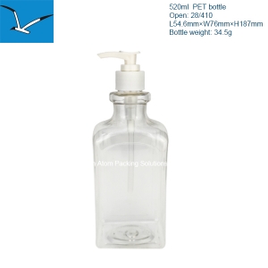 520ml plastic square lotion bottle