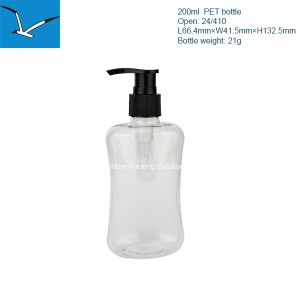 200ml waist transparent bottle with black lotion pump