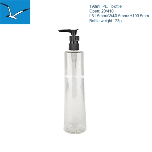 190ml clear bottle body black pump head PET plastic bottle shampoo body wash cosmetics packaging