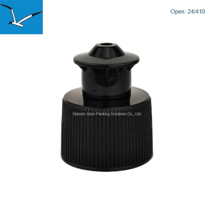 24/410 black smooth striped plastic bottle cap push pull cap
