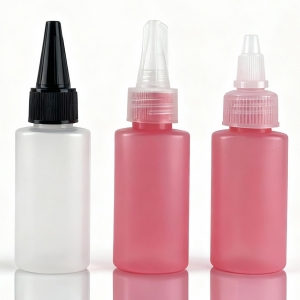 30ml 1oz Empty Oval Matte PE Plastic Squeeze Bottle Pink Translucent with Pointed Cap Screw Cap Different Tops