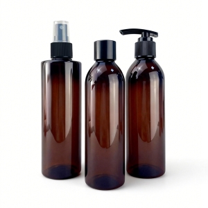 8oz 250ml PET Amber Plastic Bullet Shape Bottles Spray Disc Top Cap Lotion Pump for Shampoo Skin Care Serum Cosmetic Packaging