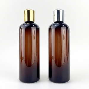 320ml Amber Bullet PET Plastic Bottle Gold Silver Disc Cap Refillable for Conditioner Shampoo Hand Wash Lotion Cosmetic Supply