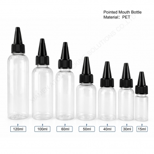Transparent Cylinder PET Plastic Squeeze Bottles 15ml 120ml Pointed Mouth Screw Cap Applicator Liquid Hair Oil Sauce Packaging