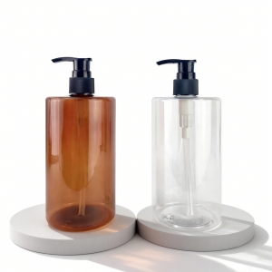 2026 New 16oz 500ml Amber Clear PET Plastic Lotion Pump Cylinder Bottle Hand Wash Shampoo Conditioner Family Packaging Container