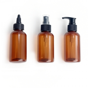 Stock 4oz 120ml Amber Boston PET Cosmetic Bottles 24/410 Black Pump UV Printed Lotion Shampoo Conditioner Skin Care Serum