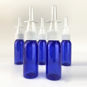 Hot Sale 1oz Bluer PET Plastic Mini Nasal Fine Mist Spray Bottle 30ml Ribbed Closure Liquid Medicine Travel Use Bottles