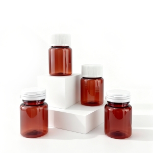 60ml PET Amber Custom Screw Cap Pill Capsule Vitamin Medical Bottle Health Care Supplement Medicine Packaging Plastic Container