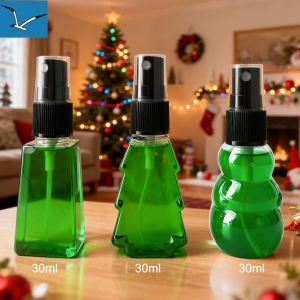 30ml PET Empty Square Bottle  Transparent Plastic Christmas Style Snowman Tree Diffuser Mist Spray Bottles for Perfume Cosmetic