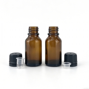 15ml Amber Glass Essential Oil Bottle Tamper Evident Cap Orifice Reducer for Perfume Serum Cosmetic Liquid Packaging